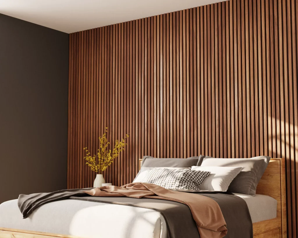 Bedroom with Wooden Wall Panelling Design Ideas for Accent Walls