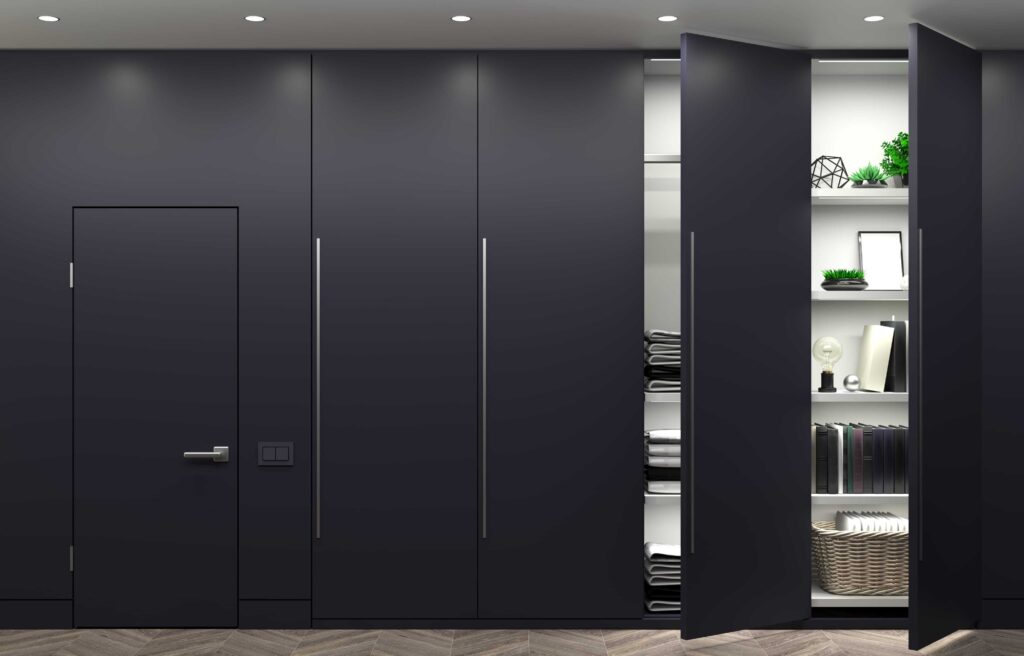 Black Matte Laminate for Wardrobe with enough storage and looks seamless. 