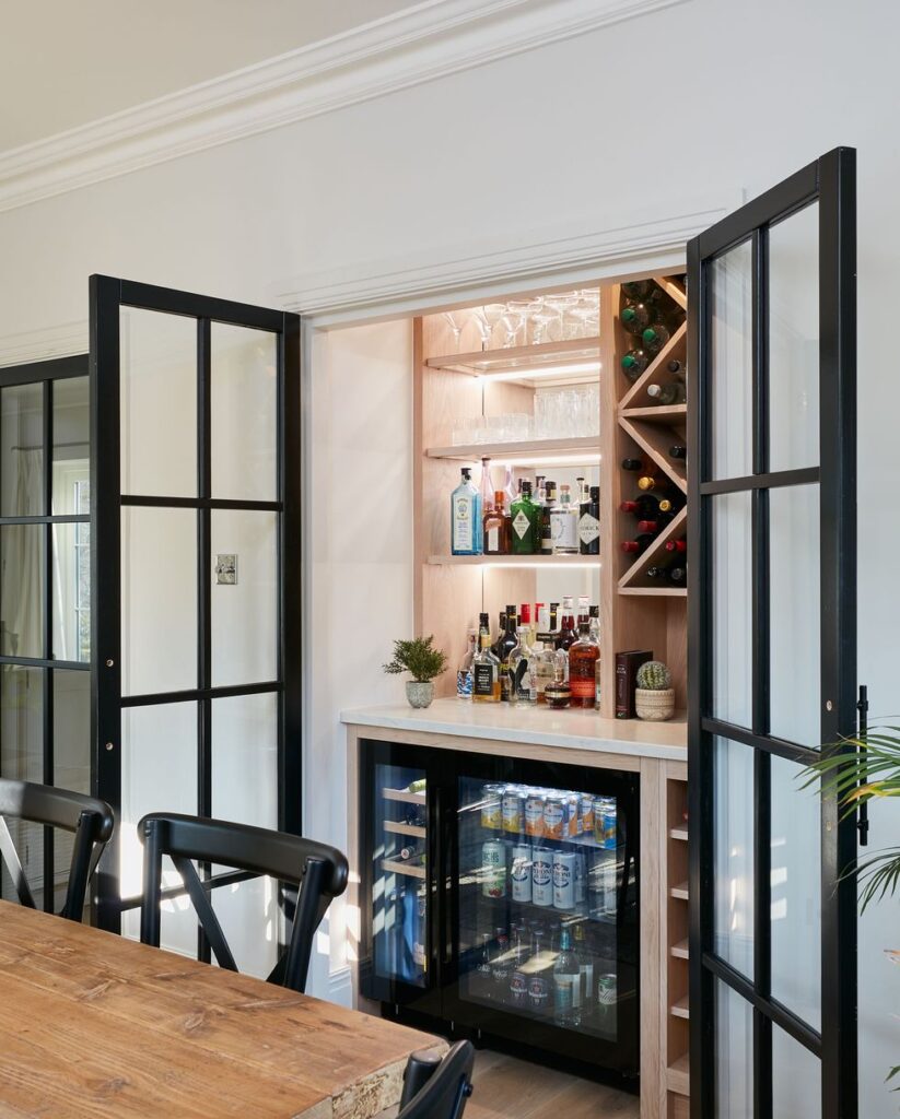 Glass-Front Cabinets in home bar 