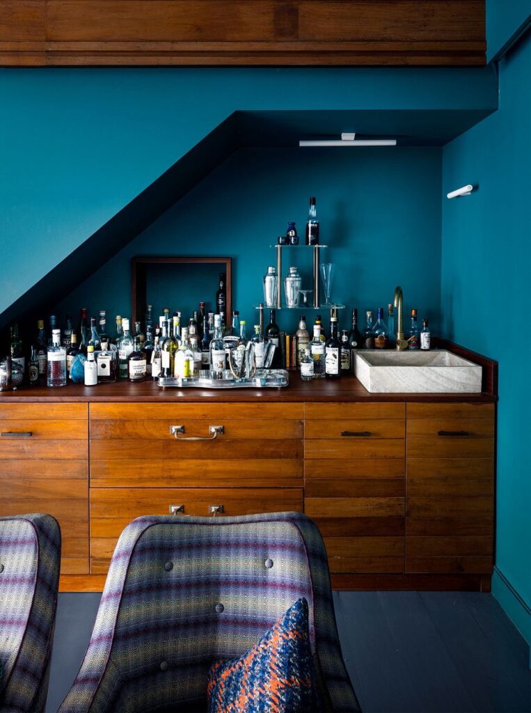 Classic Wooden Cabinets in a home bar design. 