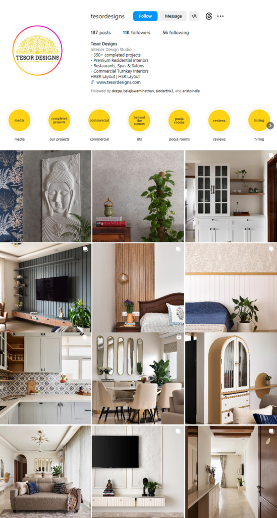 Tesor Design Instagram Account - Top interior designers in Bangalore