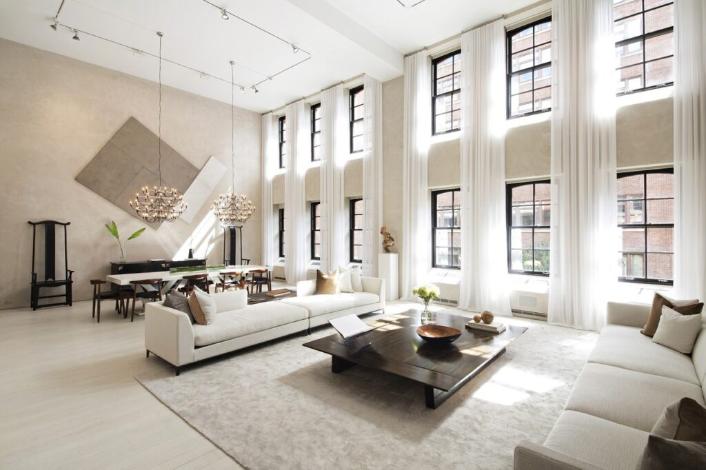 High ceiling with tall window in the living room 